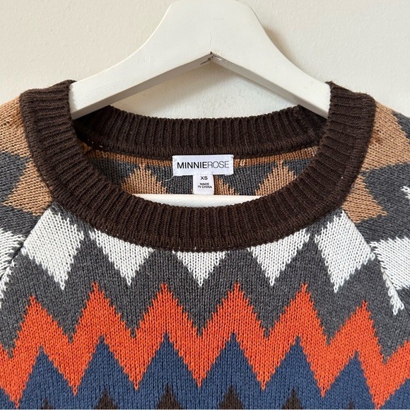 Minnie Rose Multicolor Crewneck Chevron Intarsia Sweater Cotton Blend Size XS - Picture 2 of 7